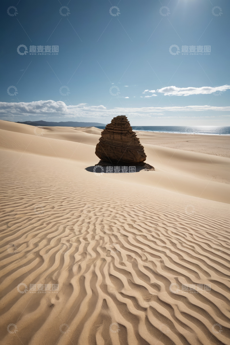 高清大图下载【趣麦麦图】沙漠中的独特岩石与海景