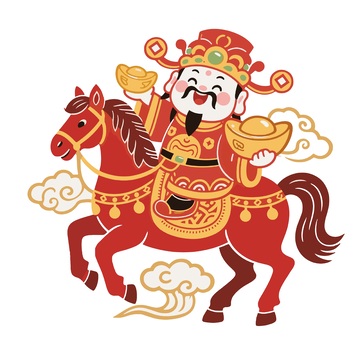 传统中国风财神骑马金元宝插画