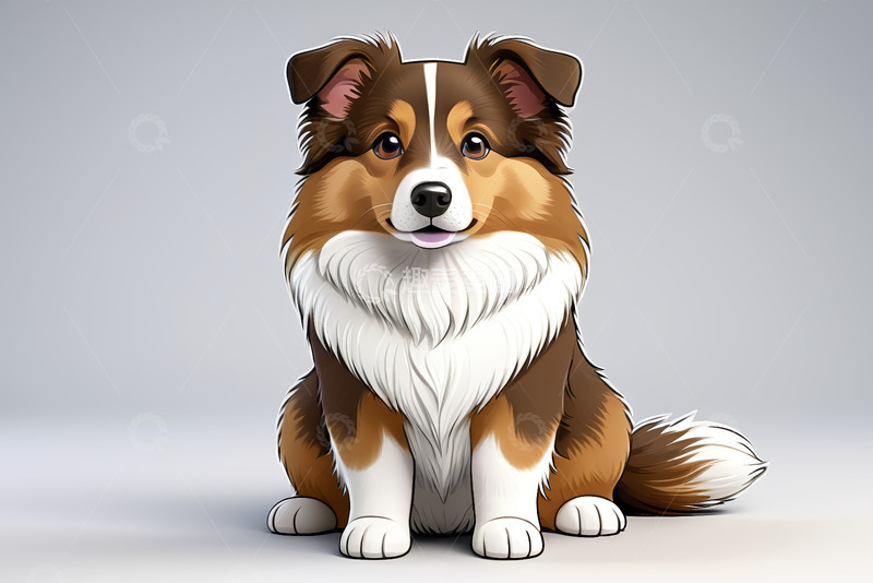 高清大图下载【趣麦麦图】坐着的棕色边牧卡通形象