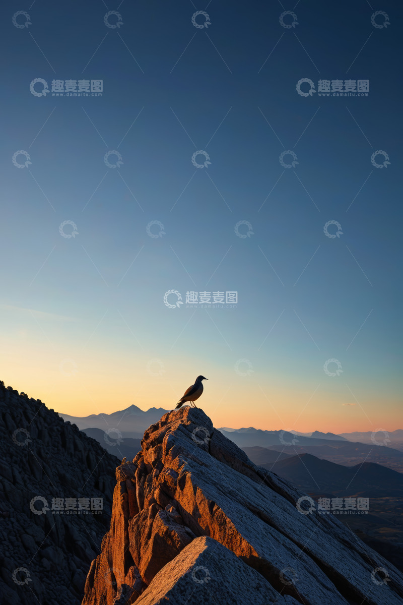 高清大图下载【趣麦麦图】山顶上栖息的鸟与山景