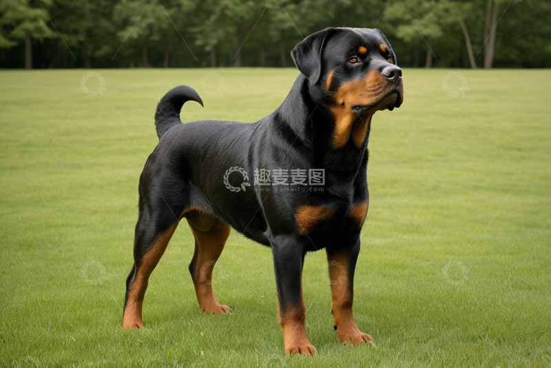 高清大图下载【趣麦麦图】草地上站立的罗威纳犬