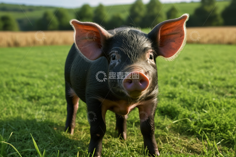 高清大图下载【趣麦麦图】田野中的黑色小猪特写