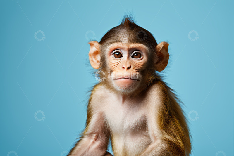 高清大图下载【趣麦麦图】蓝色背景下的小猴子特写