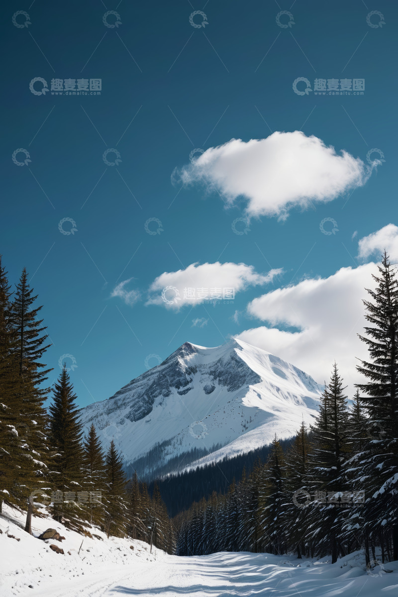 高清大图下载【趣麦麦图】雪山下的雪林风景