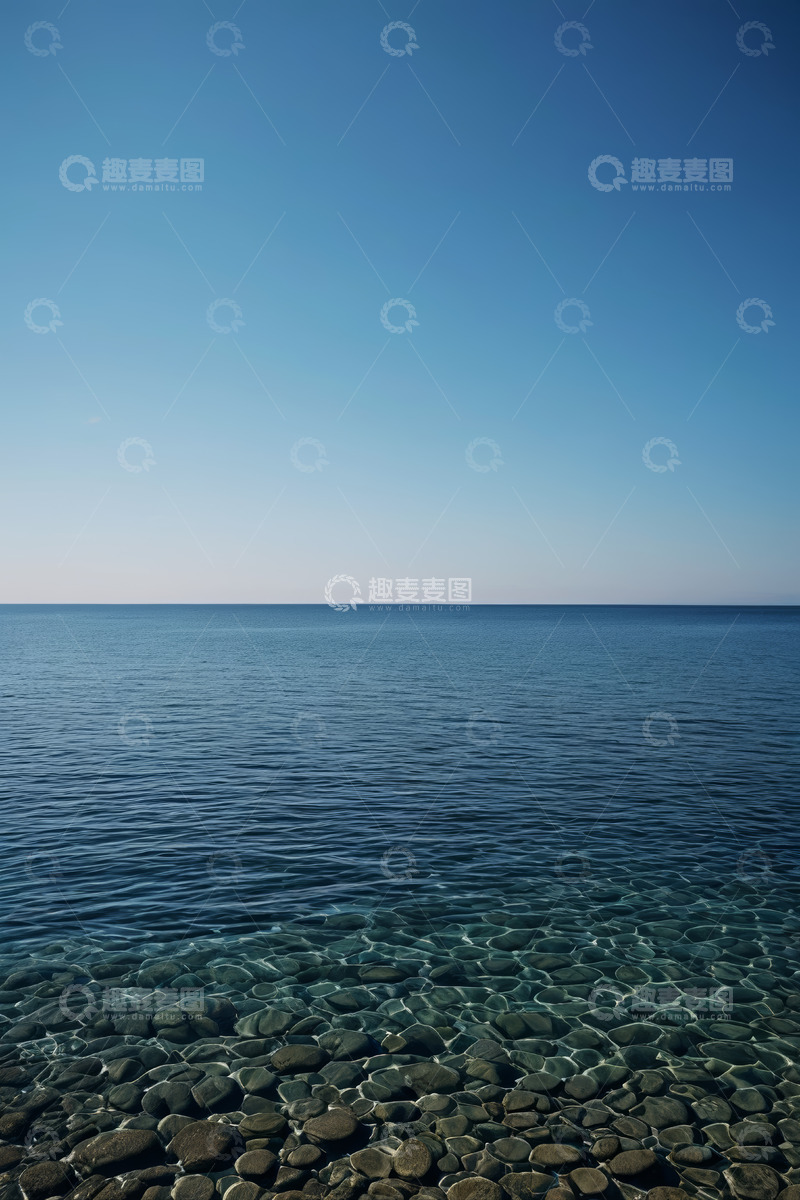 高清大图下载【趣麦麦图】清澈海面与水底鹅卵石景观