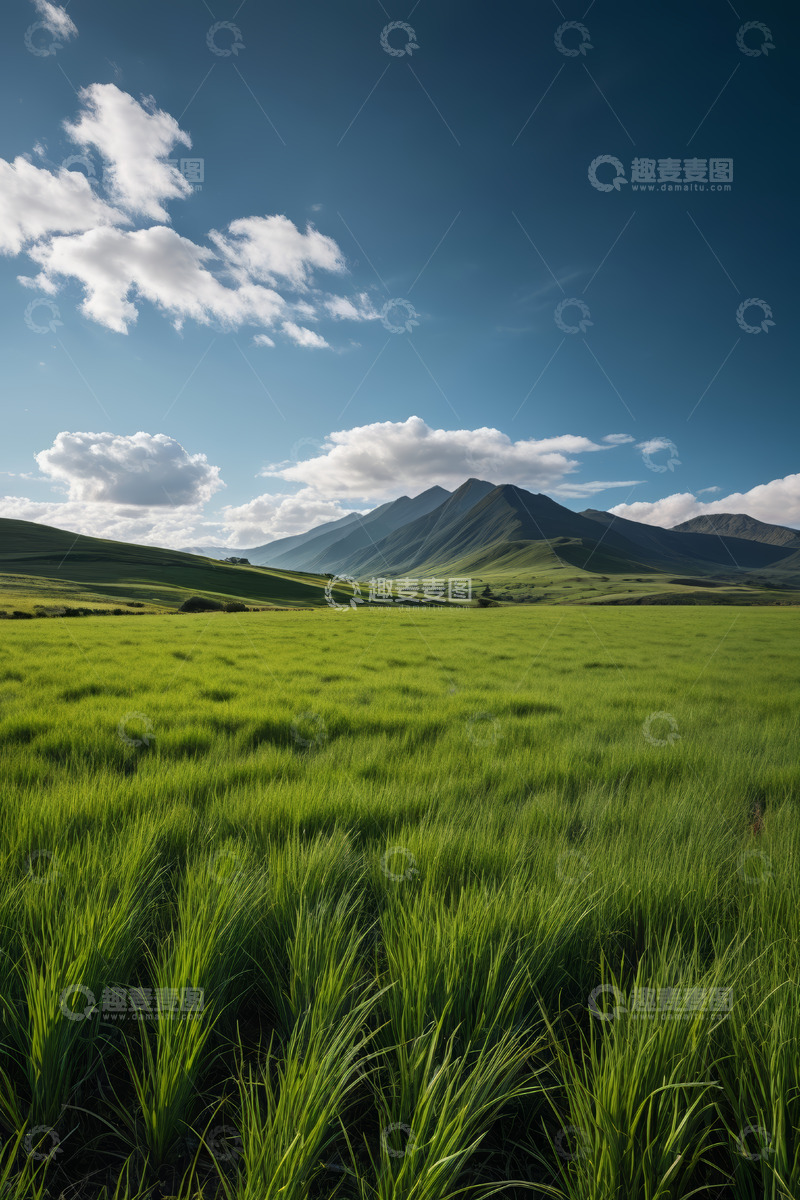高清大图下载【趣麦麦图】绿色草原与远山的自然风光