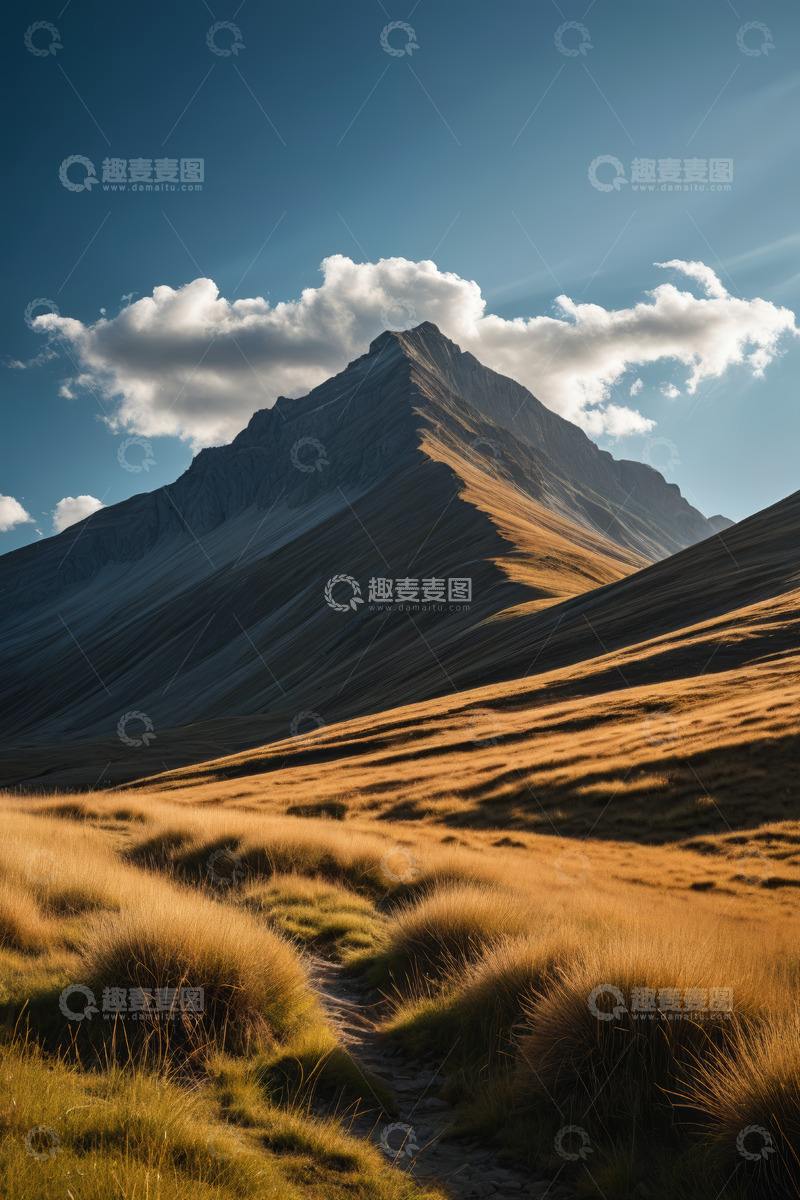 高清大图下载【趣麦麦图】山间草地与巍峨山峰景色