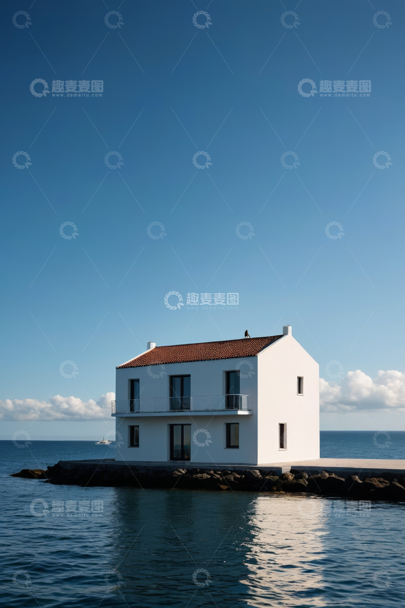 高清大图下载【趣麦麦图】海边独栋白色小屋