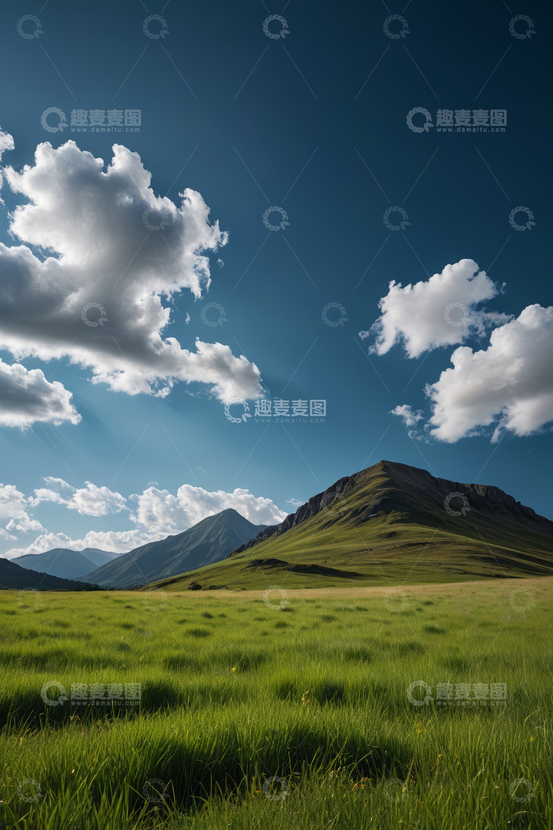 高清大图下载【趣麦麦图】草原高山与蓝天白云风景