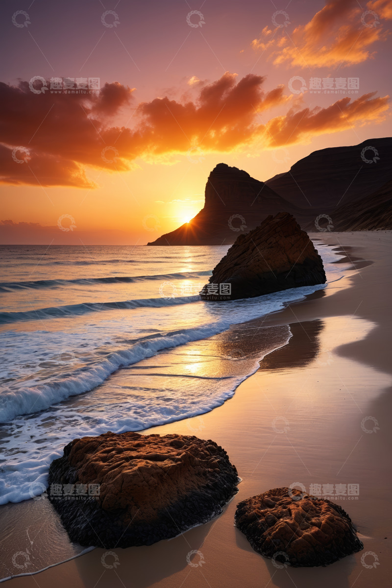 高清大图下载【趣麦麦图】海滩日落时分海景