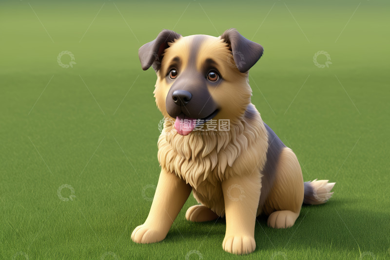 高清大图下载【趣麦麦图】卡通小狗坐在草地上