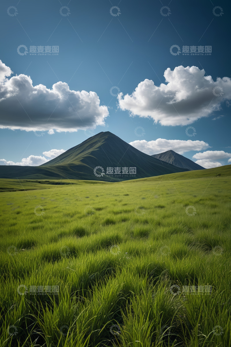 高清大图下载【趣麦麦图】广袤草原与远处山峦景观