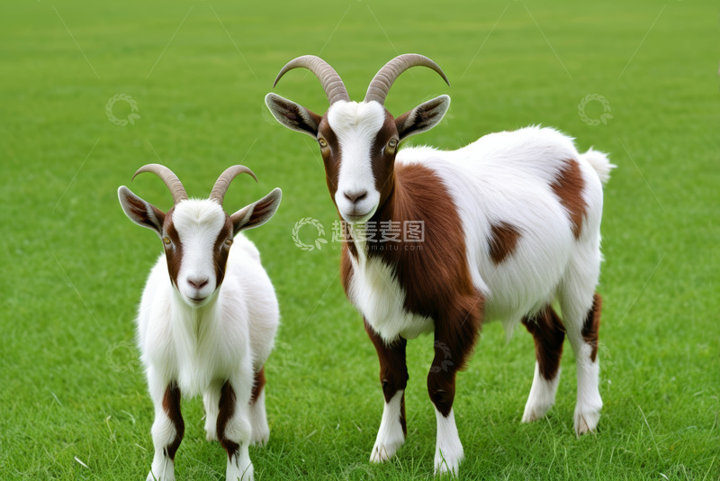 高清大图下载【趣麦麦图】草地上的两只山羊