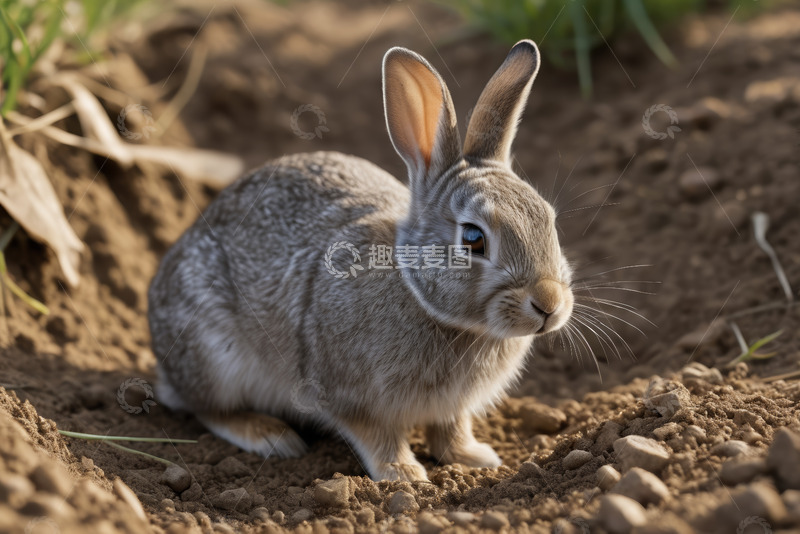 高清大图下载【趣麦麦图】田野中的灰色兔子特写
