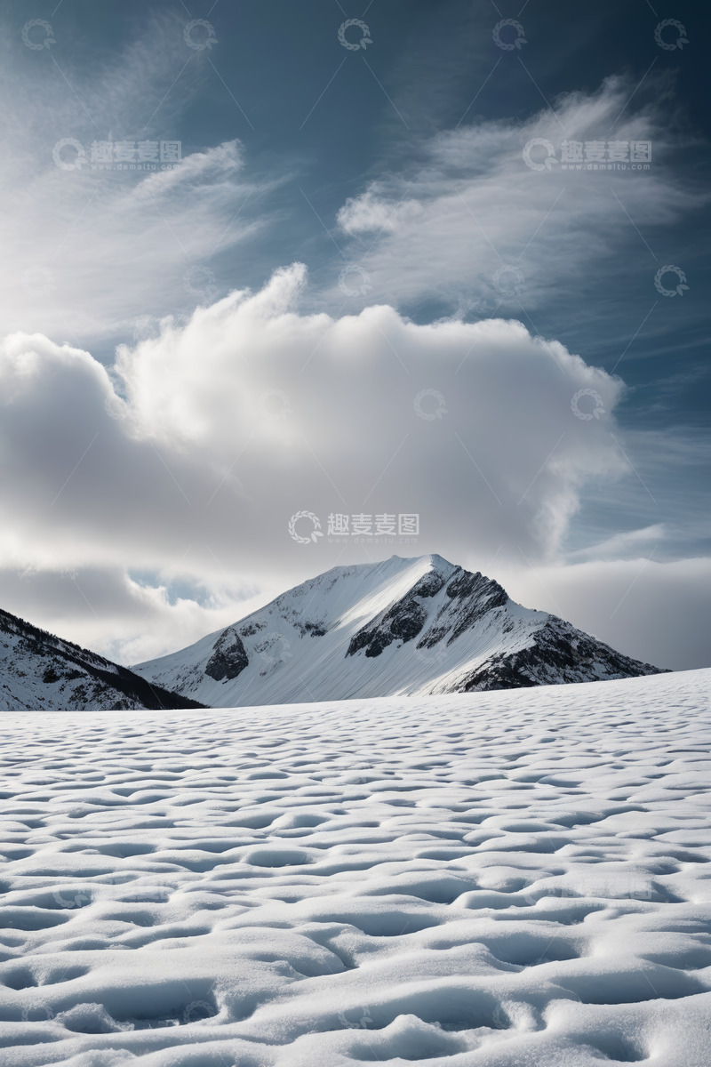高清大图下载【趣麦麦图】雪覆盖的山脉与蓝天白云景观