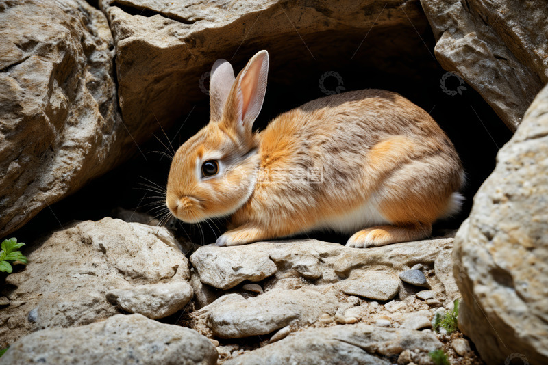 高清大图下载【趣麦麦图】岩石间的可爱兔子