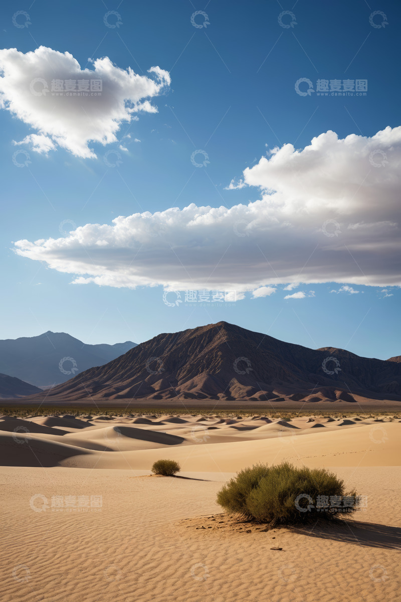 高清大图下载【趣麦麦图】沙漠风光与远处山脉景观