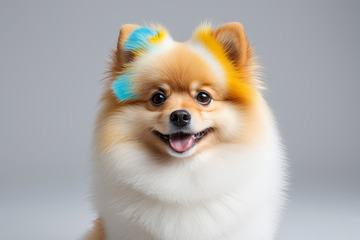 彩色毛发博美犬特写