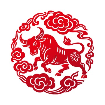 中国风红色牛年剪纸图案