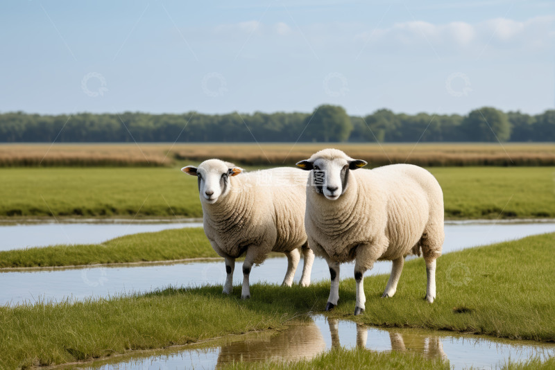 高清大图下载【趣麦麦图】草原上站立的两只绵羊