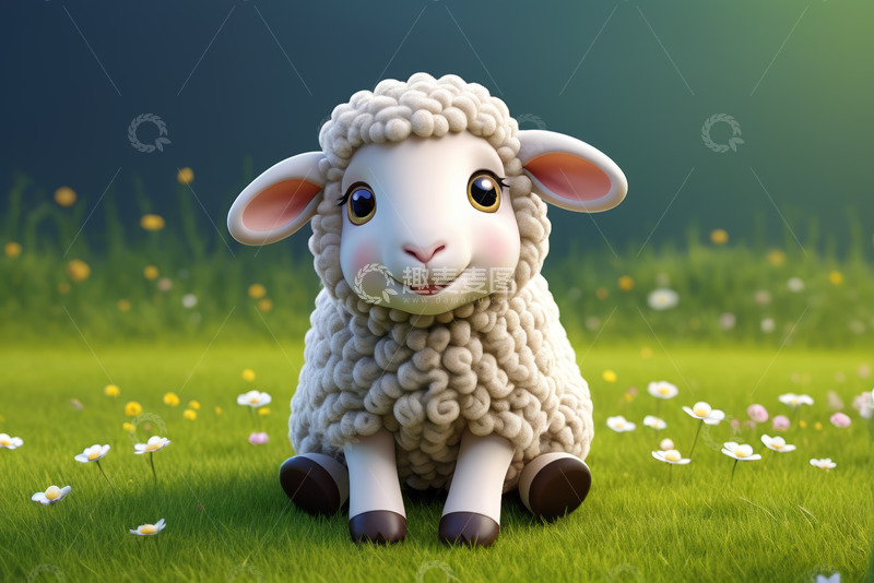 高清大图下载【趣麦麦图】草地上的卡通绵羊