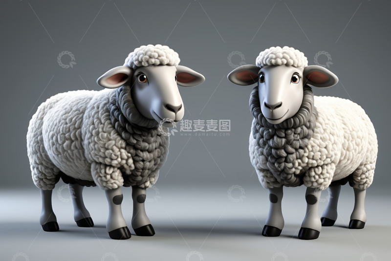 高清大图下载【趣麦麦图】两只卡通绵羊3D建模形象