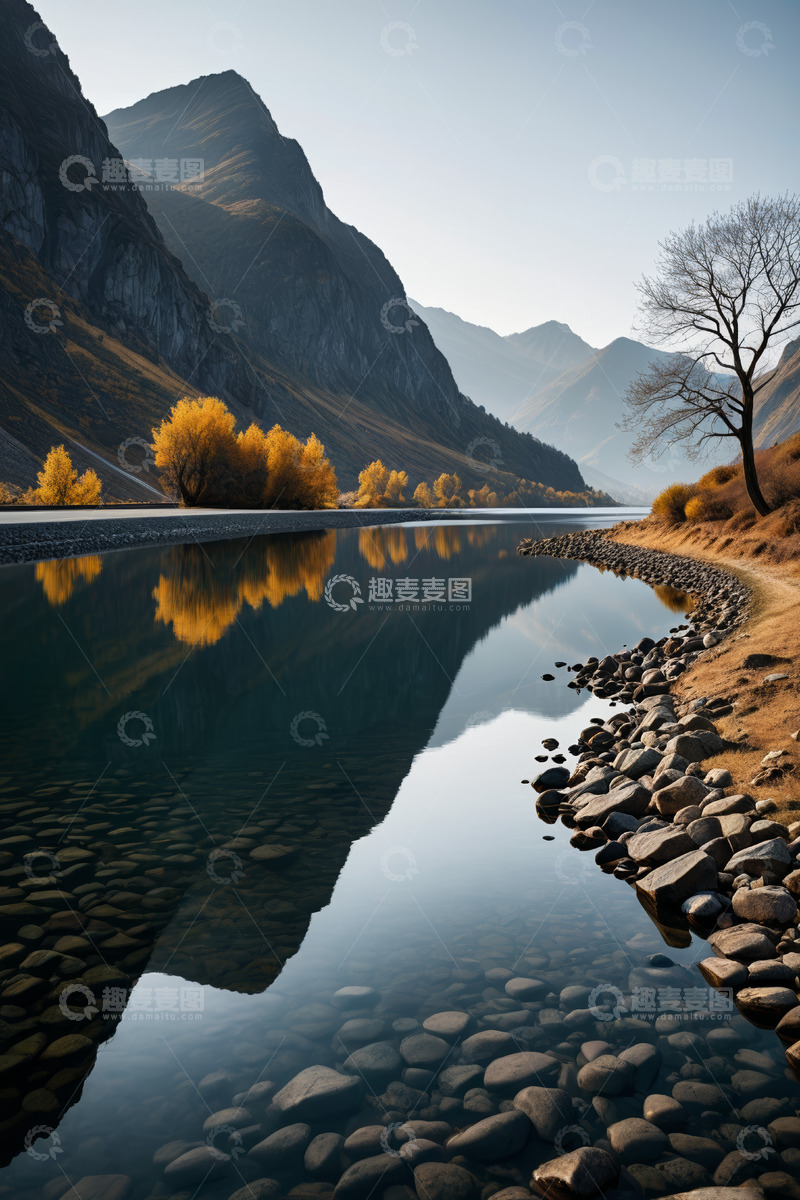 高清大图下载【趣麦麦图】山水相依的秋日静谧湖景