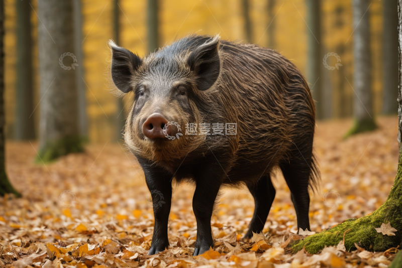 高清大图下载【趣麦麦图】森林中站立的野猪