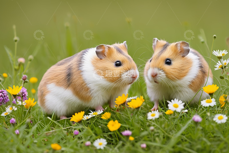 高清大图下载【趣麦麦图】草地上的两只仓鼠