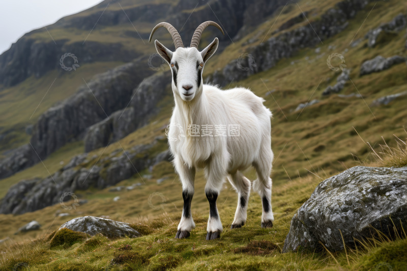 高清大图下载【趣麦麦图】山间站立的山羊特写