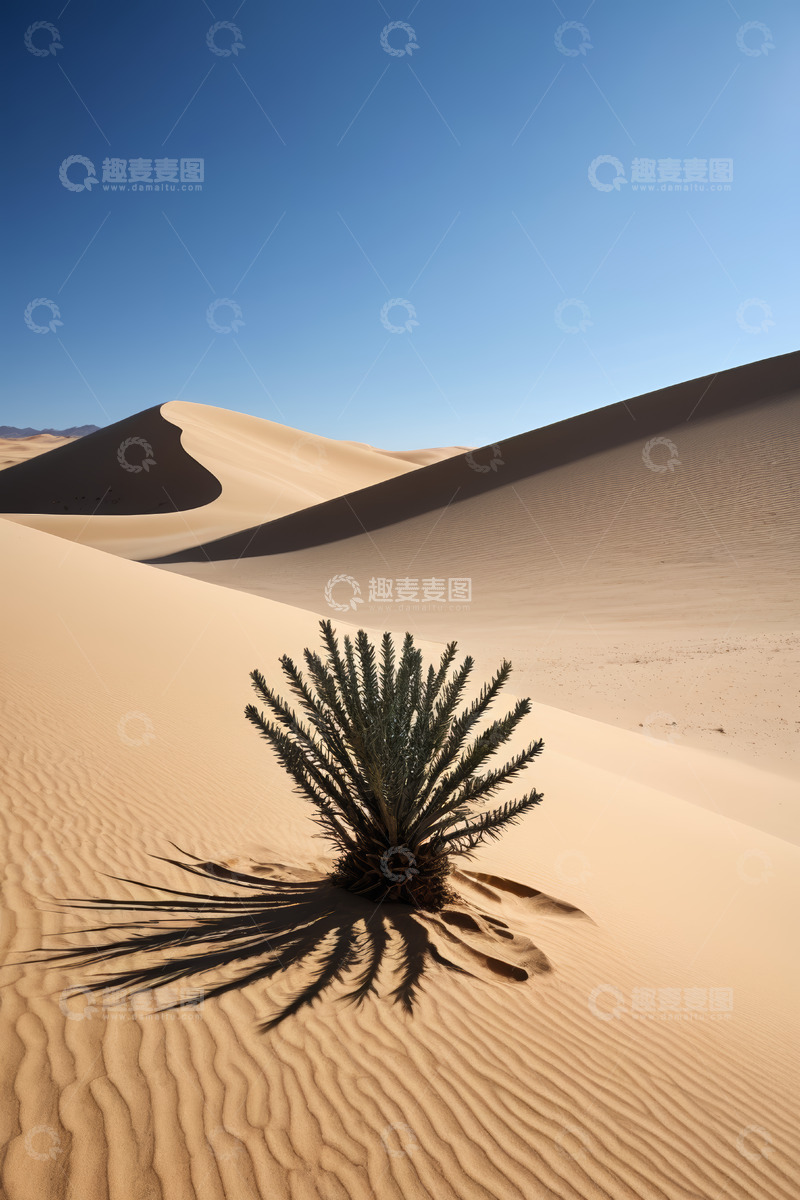 高清大图下载【趣麦麦图】沙漠中孤独生长的植物