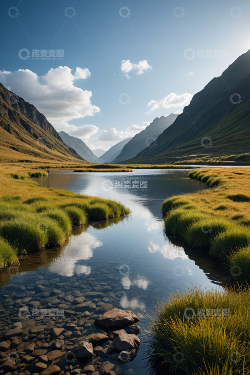 高清大图下载【趣麦麦图】山谷间宁静的湖泊风光