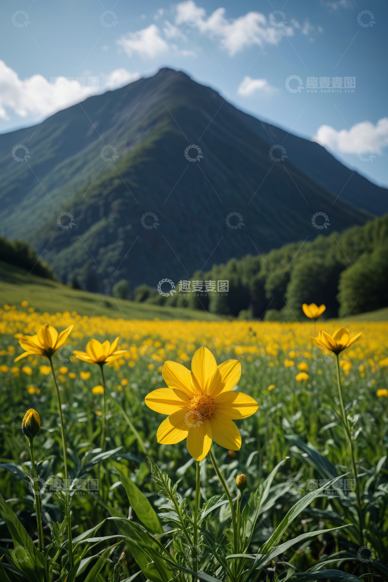 高清大图下载【趣麦麦图】山间黄色花海自然风光