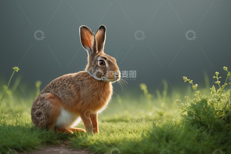 高清大图下载【趣麦麦图】草地上的棕色野兔