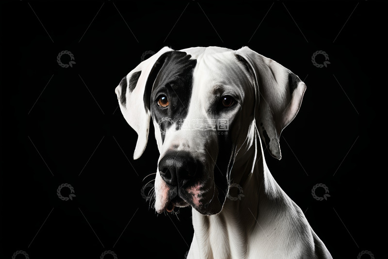 高清大图下载【趣麦麦图】黑白花纹大狗特写