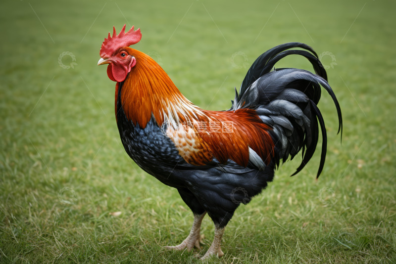 高清大图下载【趣麦麦图】草地上站立的公鸡