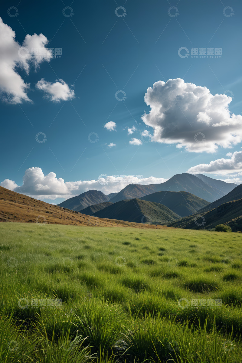 高清大图下载【趣麦麦图】广阔草原与远处山脉风景