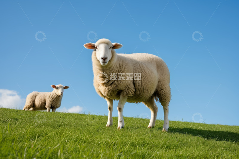 高清大图下载【趣麦麦图】草地上的两只绵羊