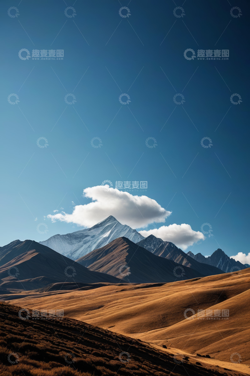 高清大图下载【趣麦麦图】蓝天雪山下的广袤原野