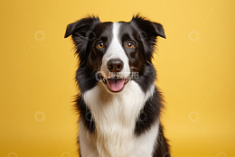 黄背景前的边牧犬