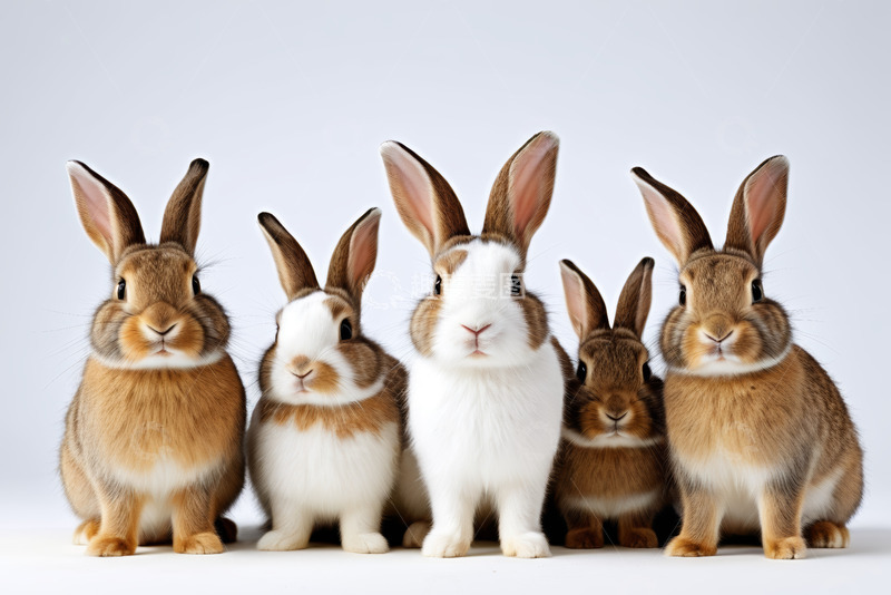 高清大图下载【趣麦麦图】多只可爱兔子并排站立