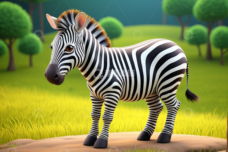 高清大图下载【趣麦麦图】草原上的卡通斑马形象