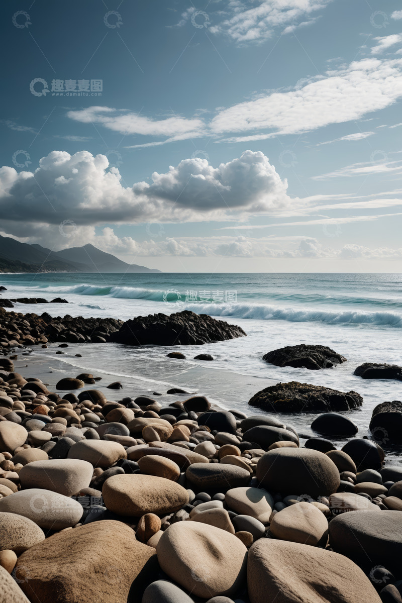 高清大图下载【趣麦麦图】海滩礁石与海浪自然风光