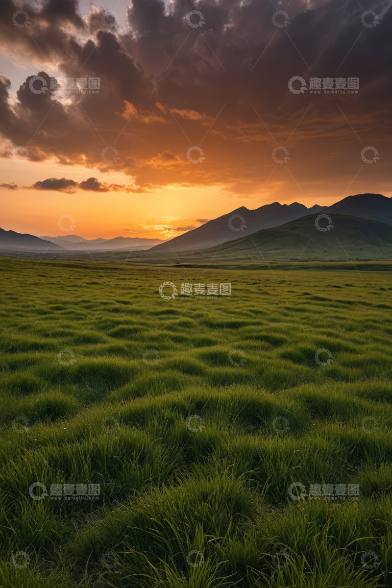 高清大图下载【趣麦麦图】草原日落时分自然风光