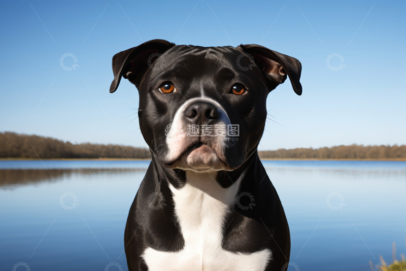 高清大图下载【趣麦麦图】湖畔边的黑白狗特写