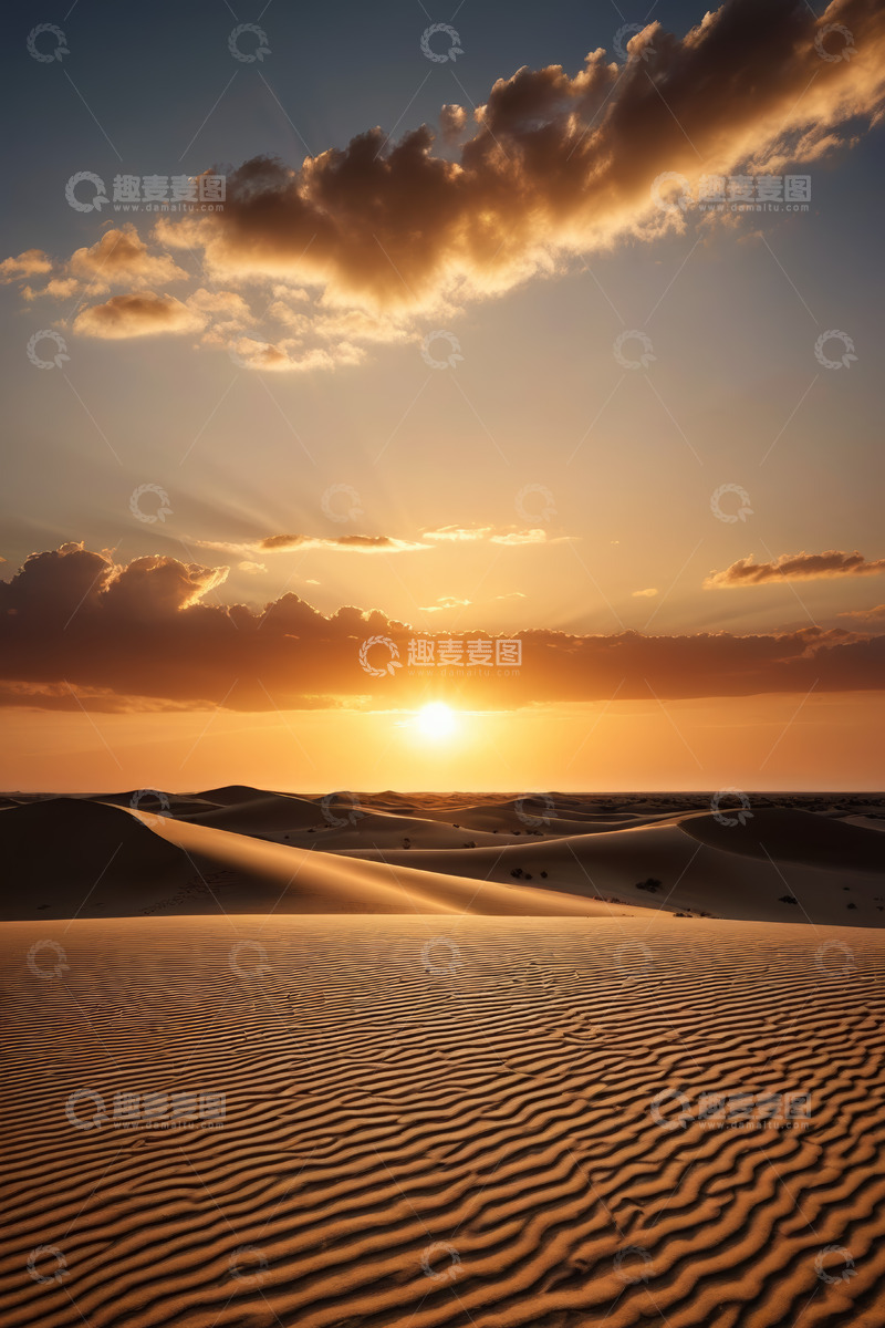 高清大图下载【趣麦麦图】沙漠夕阳全景自然风光
