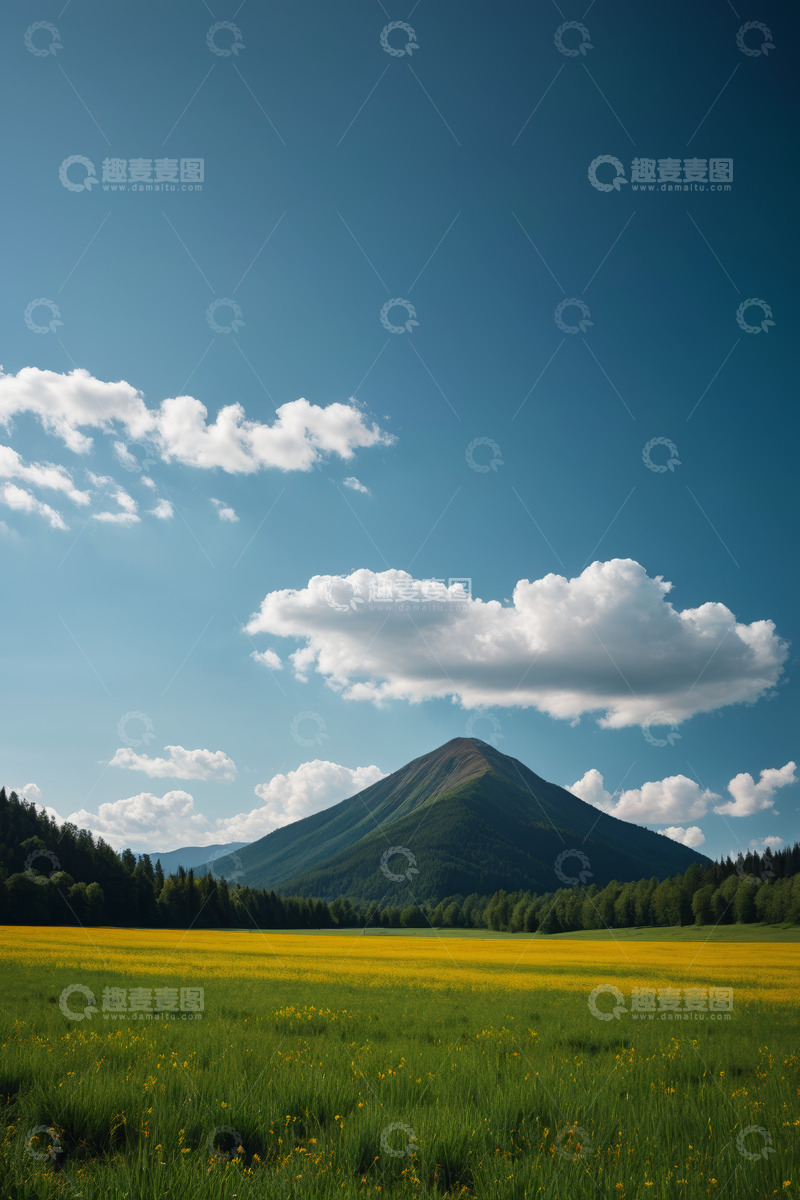 高清大图下载【趣麦麦图】蓝天白云下的山景与草地风光