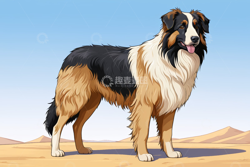 高清大图下载【趣麦麦图】沙漠中站立的长毛狗