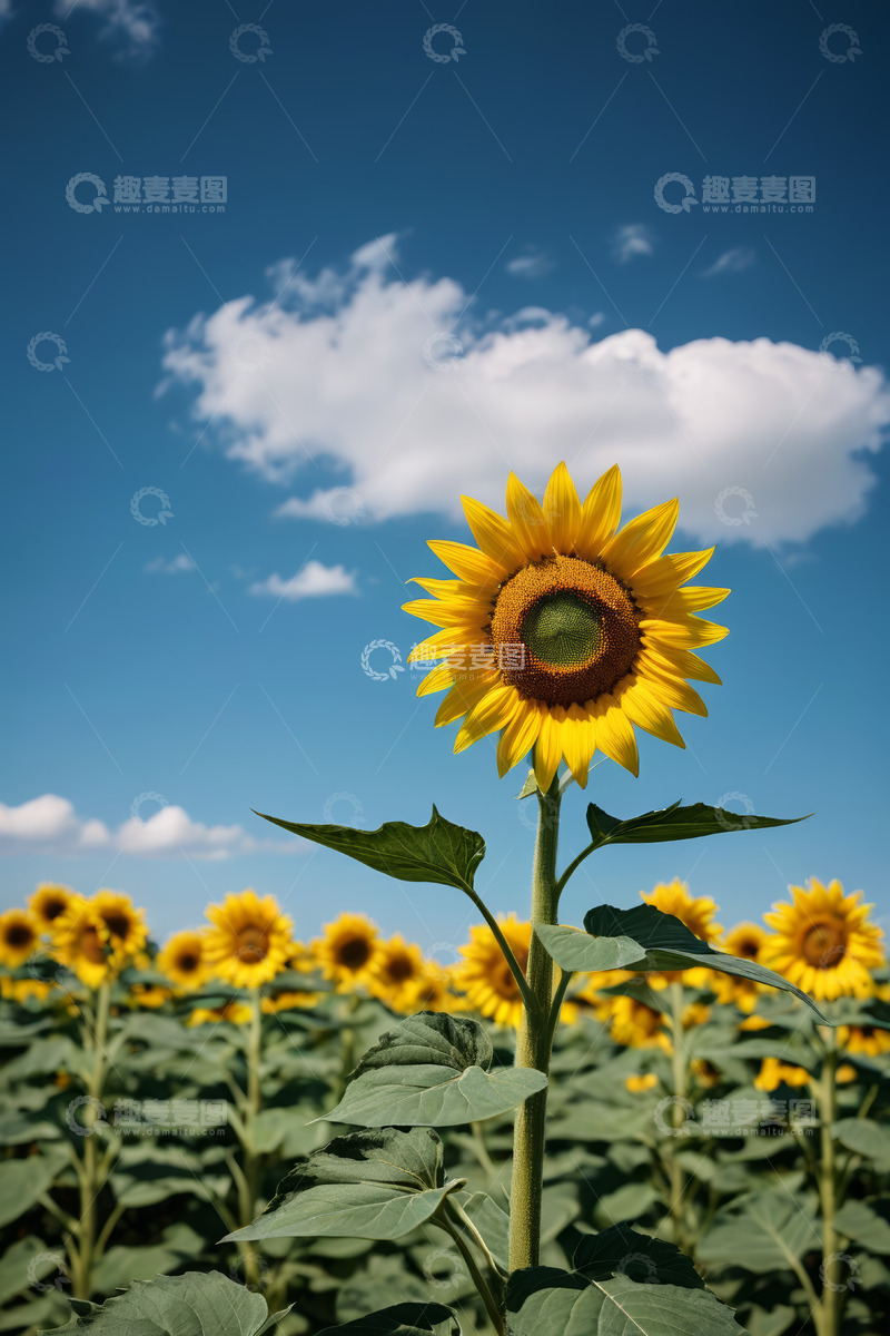 高清大图下载【趣麦麦图】向日葵田中的单株向日葵