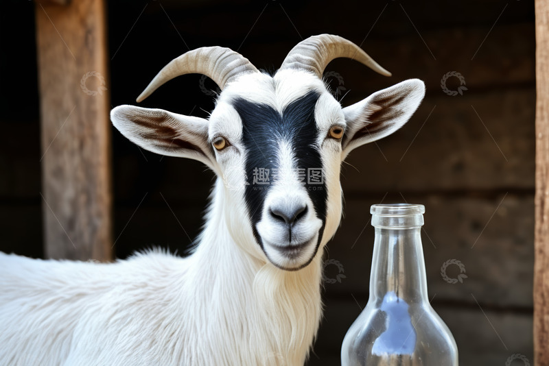 高清大图下载【趣麦麦图】近景山羊与玻璃瓶素材